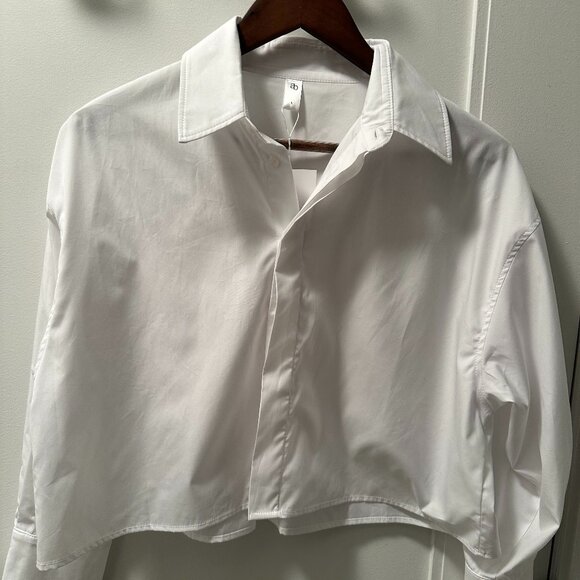 Cropped Button Down Cotton Shirt (White) - Picture 1 of 4